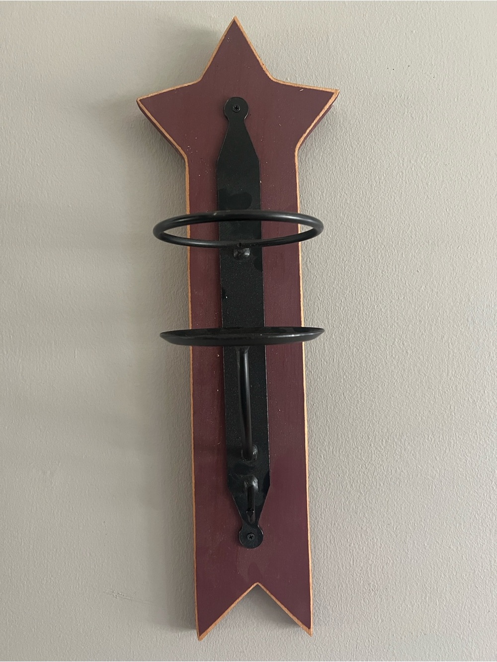 COUNTRY FOLK ART WOOD STAR WALL CANDLE HOLDER. WROUGHT IRON. 21”